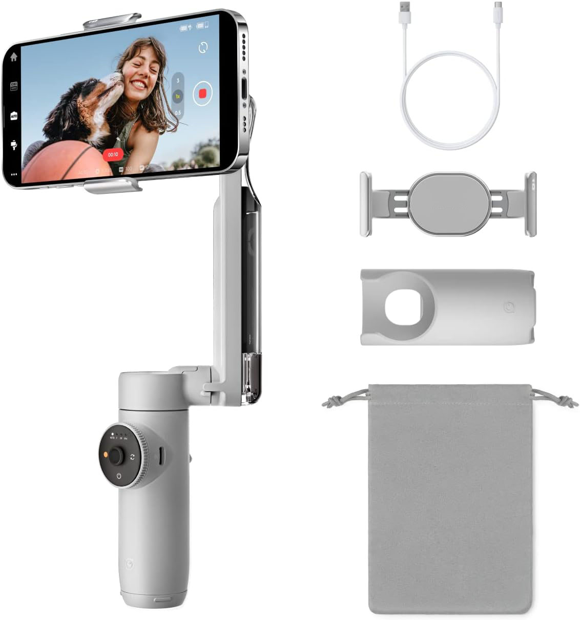 人工知能学積み上げるスマートフォン用ジンバル 安定器 自動小銃追いかけるスマホ用ジンバル 3 軸手ブレ手を加える 内蔵自撮り棒 \u0026 三脚架 持っていく \u0026 折りたたみ式 YouTube TikTok遊撃手画像 石ころ薄墨色