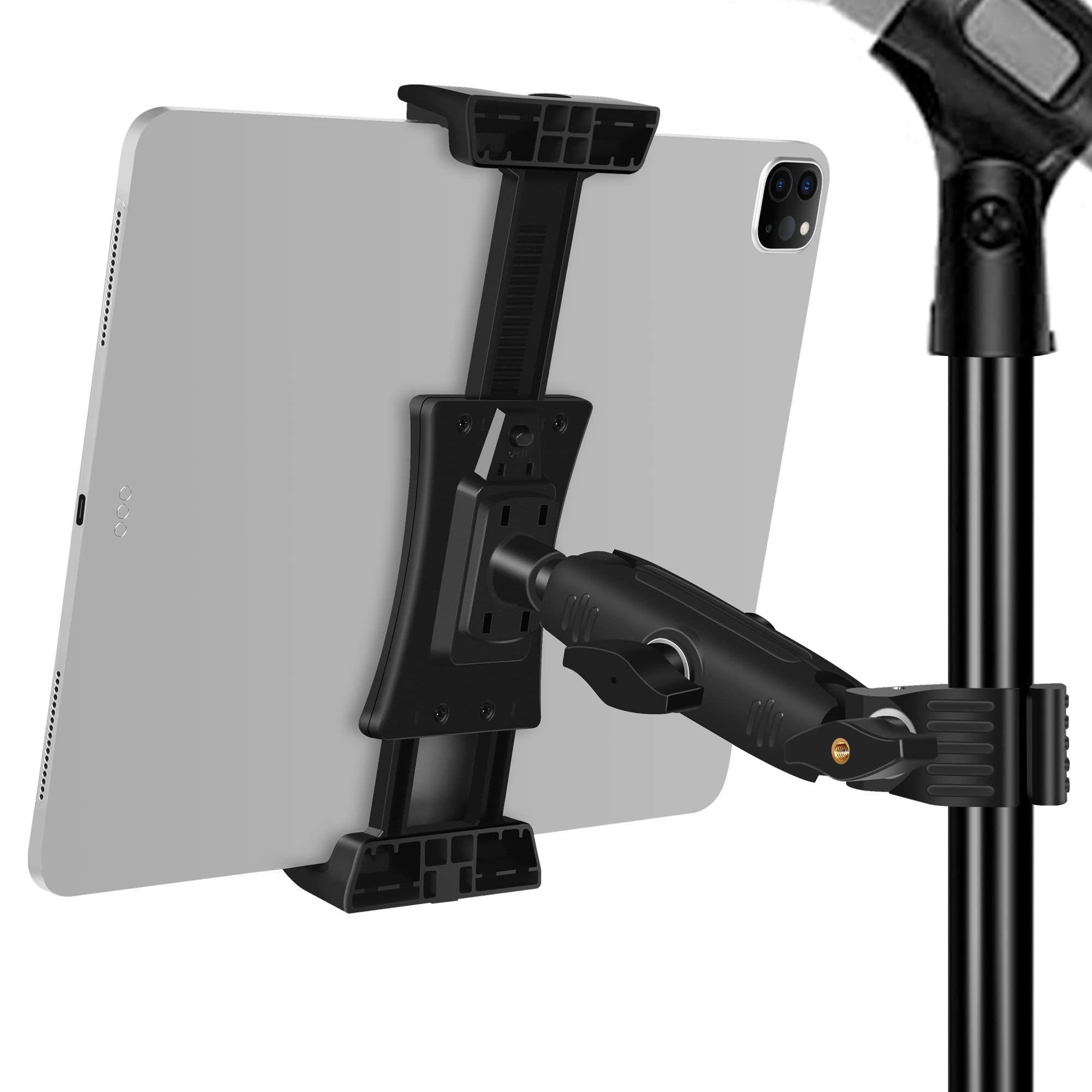 Ipadスタンド、マイクスタンド、タブレット端末用スタンド、マイク音楽スタンドスタンド、回転調節可能、スーパーハンドルホルダー付き、Ipad Pro 12.9 Air Mini、Android、4～13.5インチiPhone、タブレット