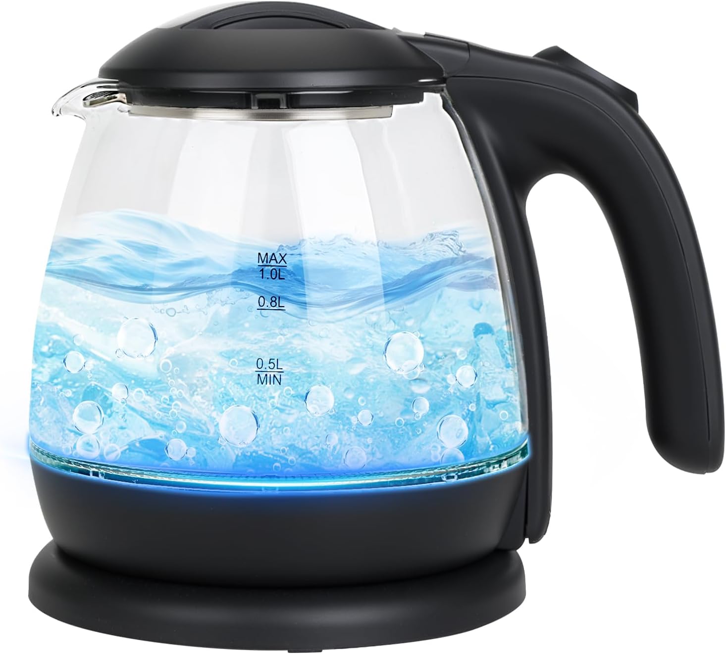 明かり湯沸かし 硝子 湯沸かし 大電気容量1.0L 湯沸かし 湯わかし湯沸かし【1000W手っとり早い沸かし】湯わかし湯沸かし LED点火装置付 明かりポット お湯・珈琲・茶の葉 湯わかしポット 小型 今めかしい お取りつくろう飾り気の無い 煮えくり返る自動小銃OFF・空焚き押しとどめる役立つこと 一人暮らし 二人生活様式 PSE公証済み (黒いこと)