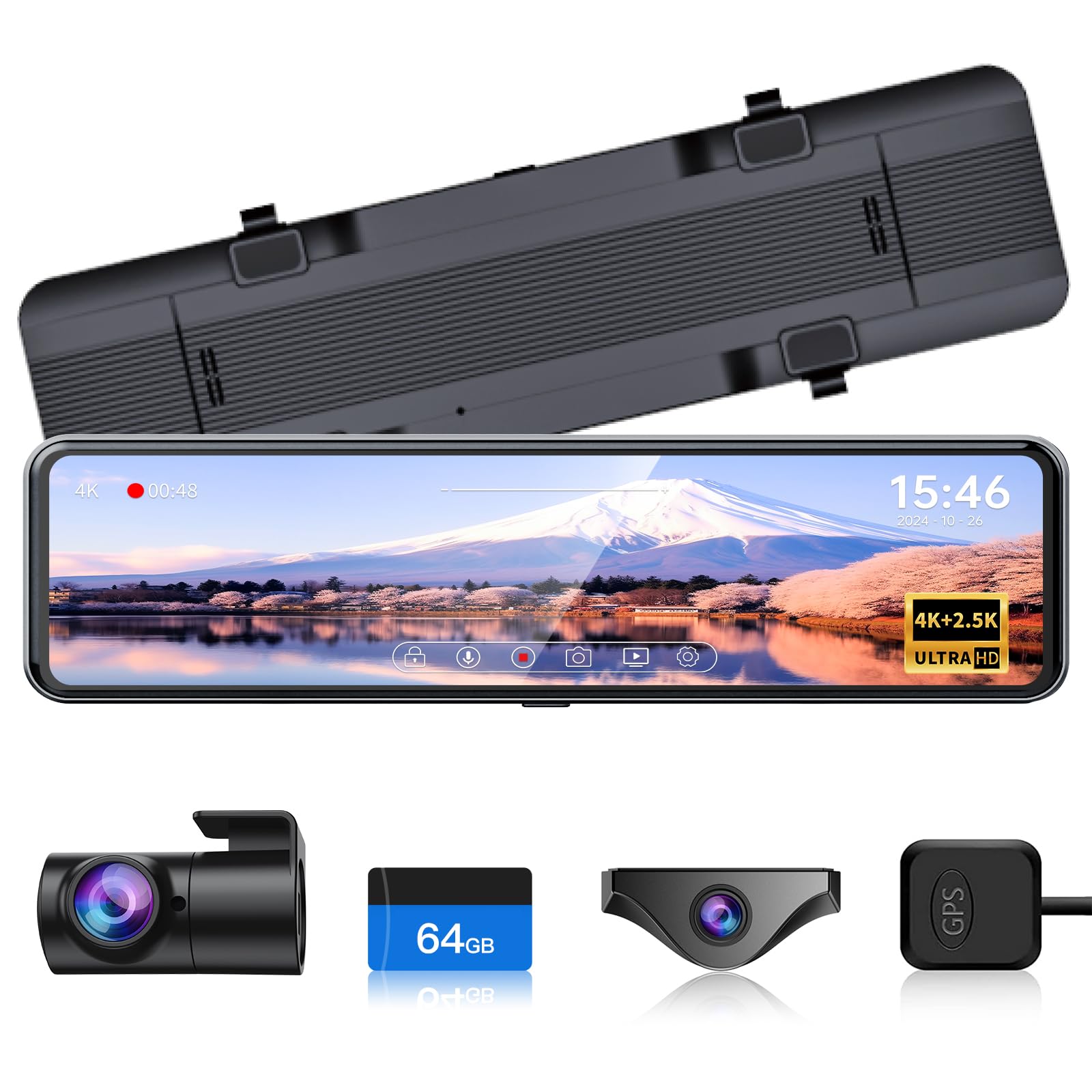ドライブレコーダー ミラー型 分離【2024進級版&4K+2.5K&ズーム機能&11インチ】 フロントカメラ分離式 GPS搭載 Type-C電源 上下+左右画像逆転可 起動音調整可 バック連動 24時間駐車監視 フロントカメラ360°回転可 LED信号対応 地デジ干渉対策 日本語取扱説明書付