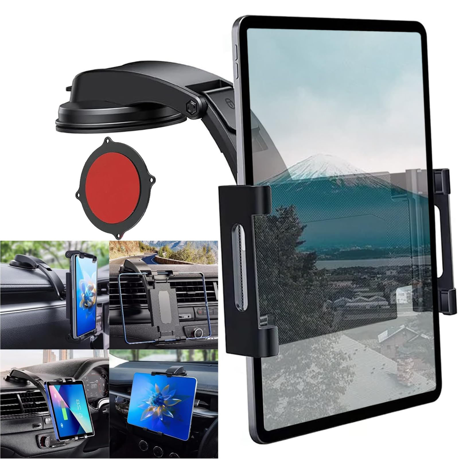 タブレットホルダー 車載 吸盤式 スマホホルダー 車 ダッシュボード用 超強力粘着ゲル+真空吸盤 ipad 車載ホルダー 360度回転 安定性 転落防止 防振 自由調節 伸縮アーム 取り付け簡単 5.5～11インチ全機種対応 日本語説明書付き