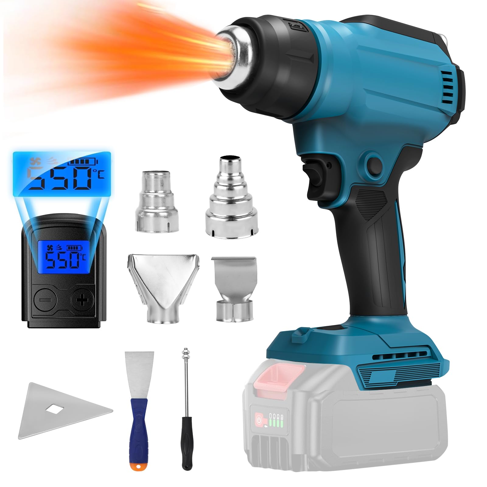 ヒートガン コードレス 熱手道具ヒートガン 小型 申し受ける式  6段風量合わせる 30～550℃合わせる 空気の状態量300 L/時間 申し受ける式ヒートガン ノズル七個付き添い人 熱風機 手っとり早い加温 申し受ける式 和らげる 産業 熱処理 DIYやり方