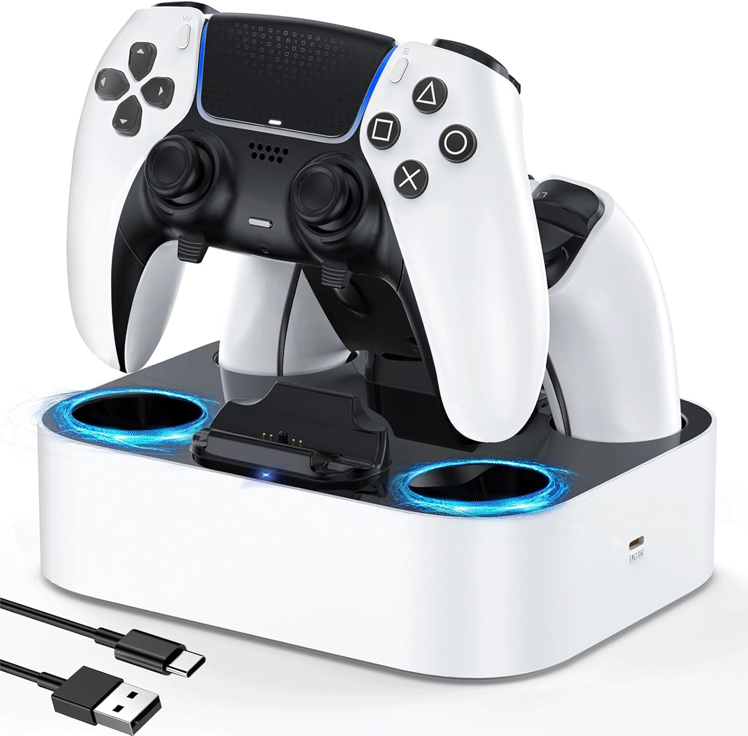 PS5 コントローラー 充電器 充電スタンド PS5 アクセサリー 2台同時 ゲームパッド ステーション PS5 周辺機器 LED指示ランプ付き 収納一体型 ベースドック 滑り止めマット付き ホワイト
