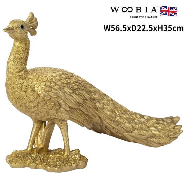 置物 クジャク ゴールド 小 鳥 金色 縁起物 高さ35cm woobia ウービア 大きい かわいい おしゃれ ガーデン インテリア オブジェ 巨大 可愛い プレゼント 北欧 玄関 雑貨 動物 モダン 面白い 庭 ギフト 屋外 家 リアル 玄関先 面白い