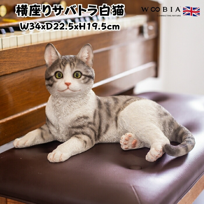 楽天市場】置物 横座りサバトラ白猫 ネコ 高さ19.5cm woobia ウービア