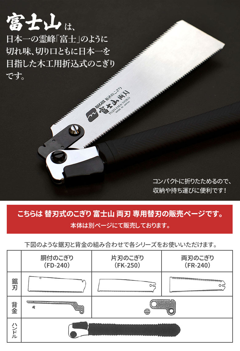 市場 メール便 FR-240B ※本体別売※ 折り込み式 のこぎり 両刃用替刃 折込鋸 富士山 コンパクト 刃渡り240mm 中屋 替刃式 ノコギリ