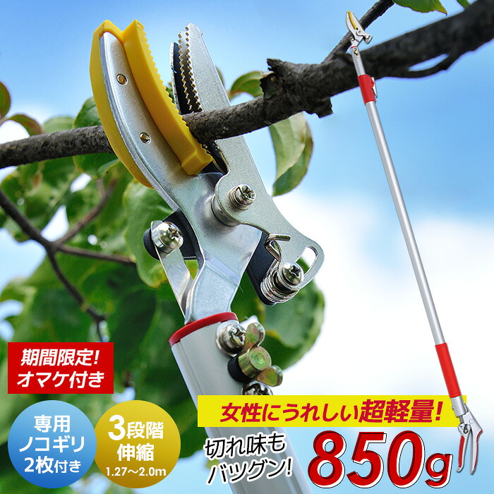 【百貨店SALE P5倍】【引きうける付】続きもの累算5万本突きやぶる！ ※選べるオマケ付き添い人※ 3段伸縮式高枝切り鋏 ※引き切り2枚付き添い人※ 最大限度切りはなす径約10粍 高枝切りバサミ 超軽さ 伸縮 アンビル刃 剪刀 切り落とす鋏 ガーデニング装置 枝切 ハサミ 園芸 亭主もち用 たわい無い ノコギリ 高枝切鋏