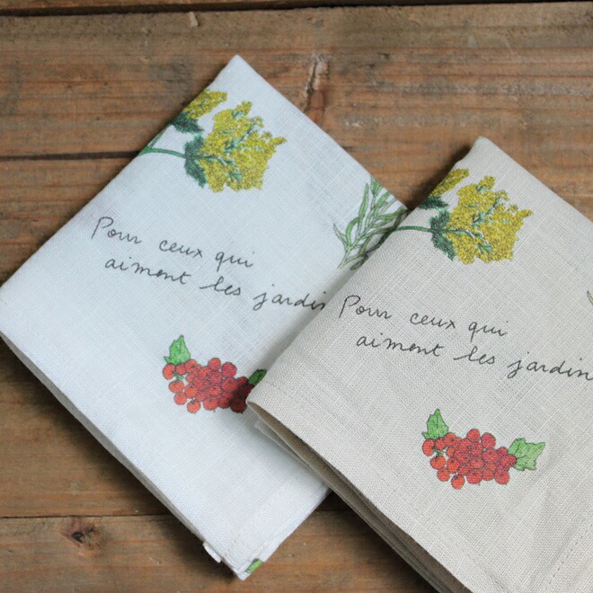 fog linen work ハンカチ 「ハンカチ鳥たち・犬たち・ ピンクのお花 ・ハーブ ・ブーケ・ 春のお花 ・季節のお花 ・ヤドリギ」 イザベル ボワノさん isabelle boinot リネン 麻 お弁当包み おすすめ ギフト 手拭き フォグリネンワーク