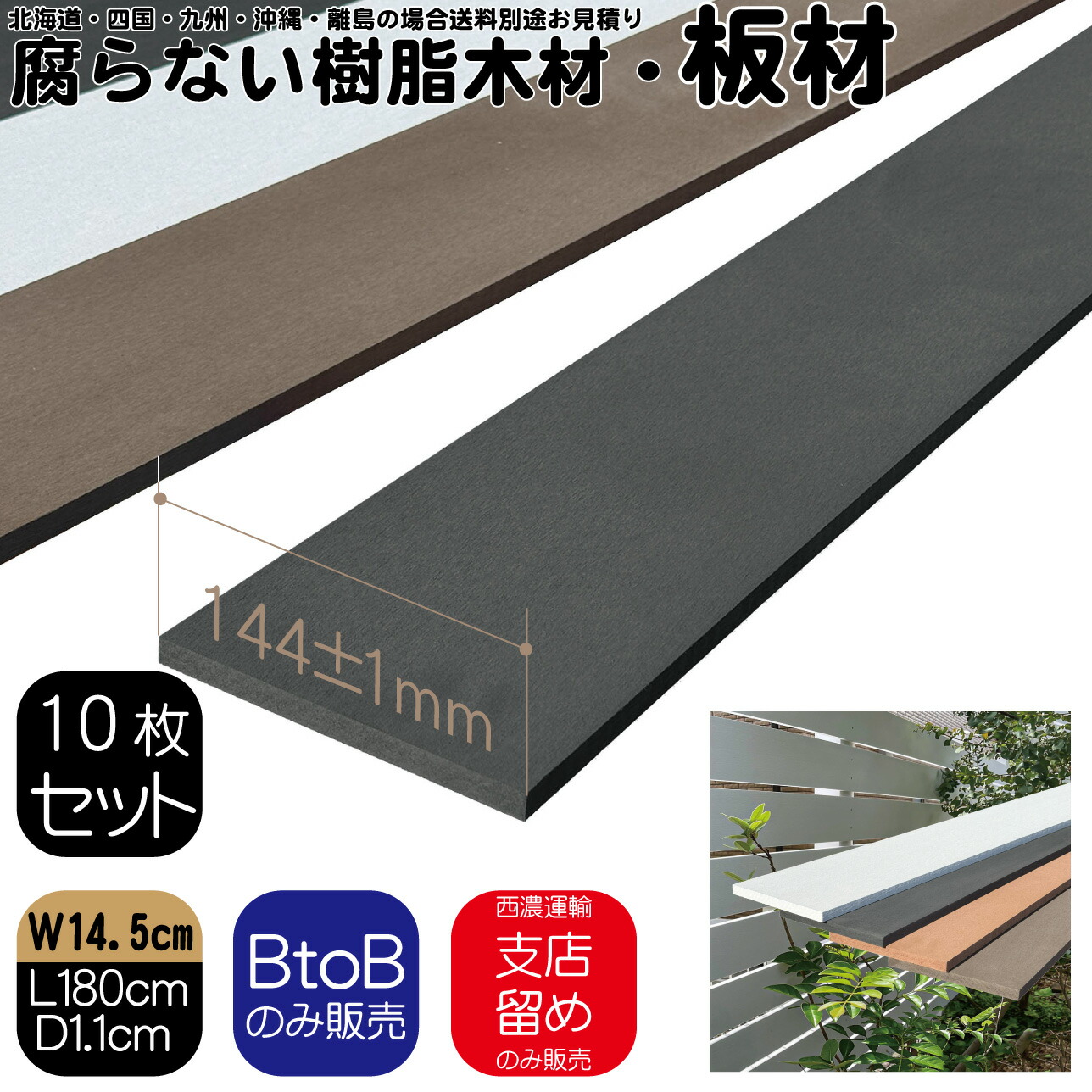 樹脂製板材10枚 無垢材 板材 幅約14.5cm厚み1.1cm長さ180cm チャコールグレー 目隠しフェンス アイウッド人工木製 樹脂木材 ボーダーフェンス ウッドデッキ幕板 DIY資材 化粧板 手芸 屋外用 高耐久性