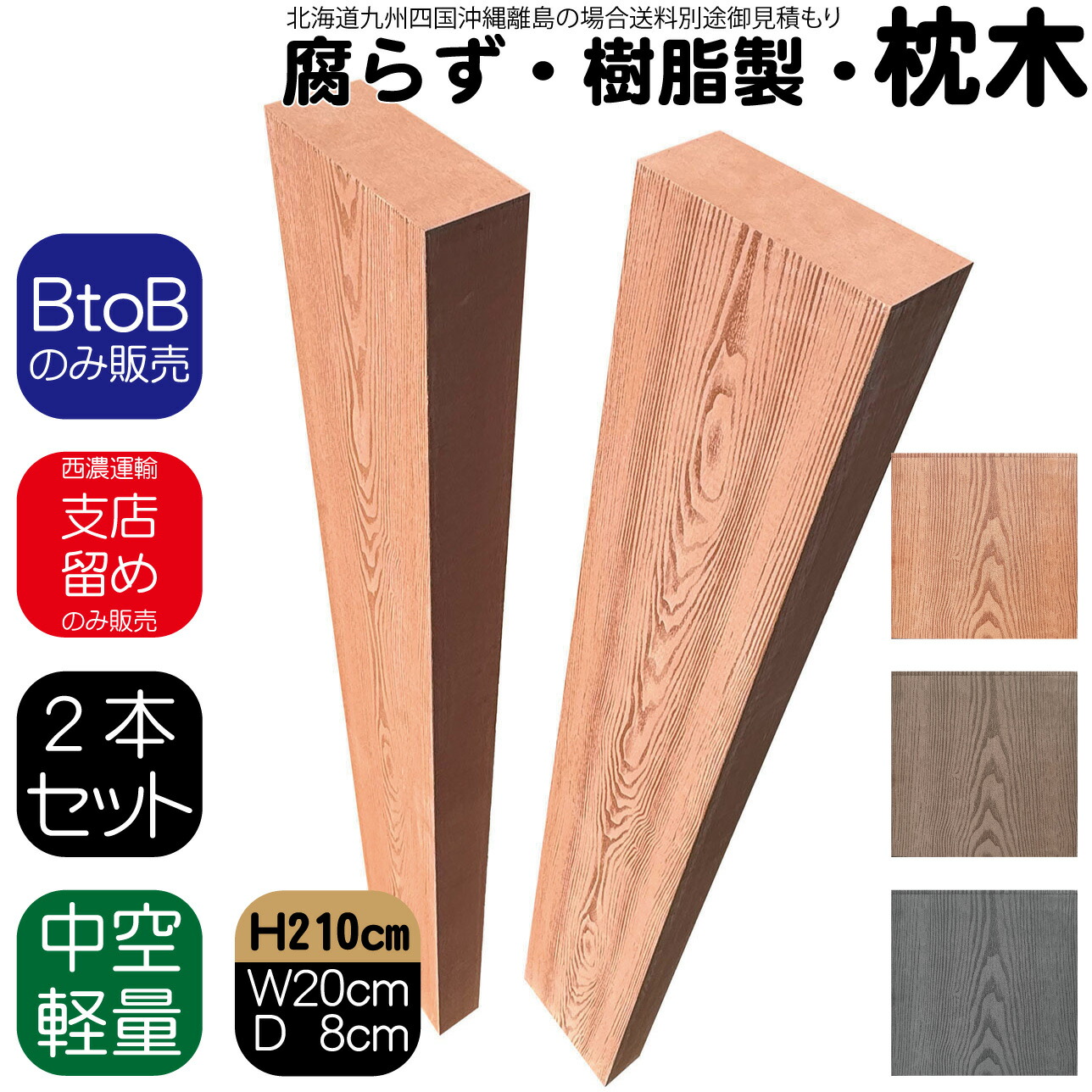 【マラソン中ポイント5倍】枕木 樹脂製 210cm W20cm D8cm 2本セット ライトブラウン 人工木材 フェンス 花壇材 柱 ポスト 門柱 家庭菜園 ガーデンファニーチャー