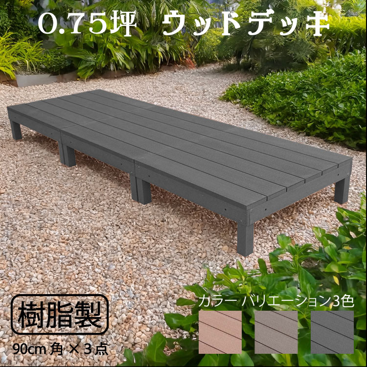 【マラソン中ポイント5倍】ウッドデッキ 樹脂製 0.75坪 [3点セット] チャコールグレー◯ 3dbk |ガーデンファニチャー ウッドデッキ 人工木 置くだけデッキ 掃き出し窓 アウトドアリビング 高耐候性 ガーデンデッキ 頑丈｜ガーデン匠