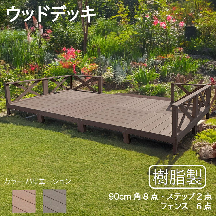 ウッドデッキ 樹脂製 2.0坪 [16点セット] チョコレートブラウン■ 8d6x2sdb ガーデン匠デッキ ローXフェンス ステップ セット A90D XD|ウッドデッキ 人工木 置くだけデッキ 掃き出し窓 アウトドアリビング