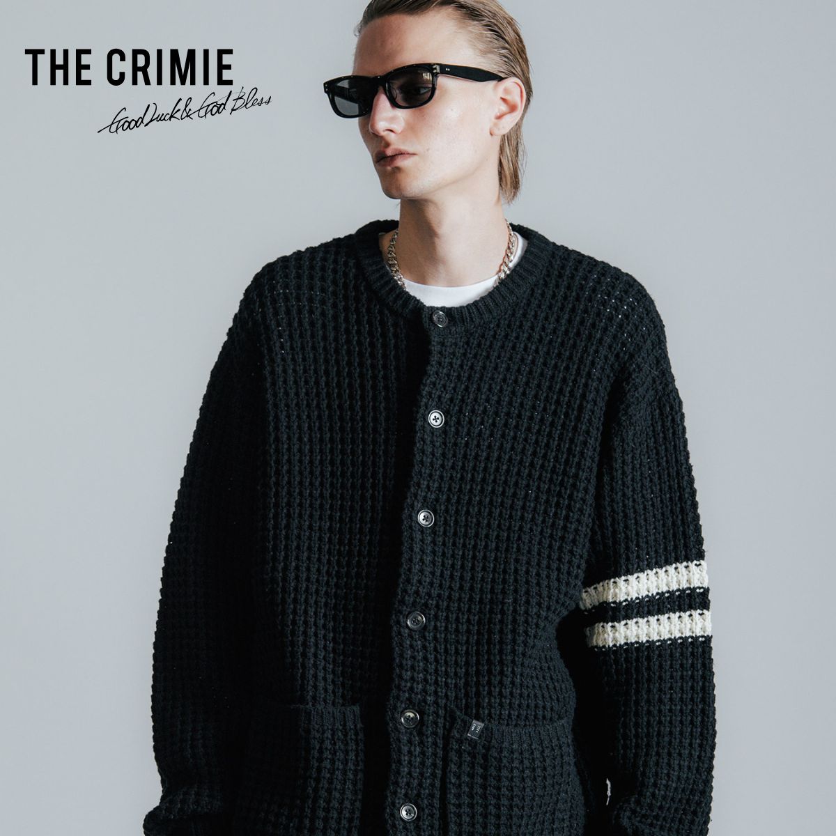 【堅苦しさ】クライミー THE CRIMIE  ビッグ ワーヘル 間借り人 編み物 ジレー BIG WAFFLE BORDER KNIT CARDIGAN メンズ ブランド名