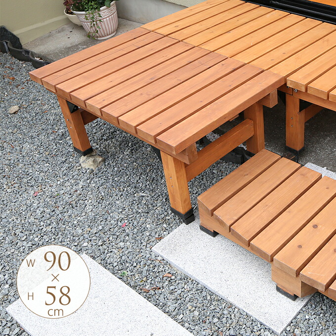 安価返品ok のお庭を楽しむための安らぎの場所 小型の木製縁台 ウッドデッキ やすらぎのスペース 木製デッキ 58 90 ウッドデッキ くつろぎ 縁台 休憩 小さい 楽しむ ガーデニング お庭 小型 ガーデン ステップ ギフト の