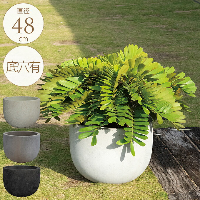 プランター 大型 鉢 大きい デッカーボウル　直径48cm プランターポット 植木鉢 業務用 花壇 軽量 シンプル 穴あり テラス バルコニー コンクリート セメント 観葉植物 塊根植物 サボテン 多肉植物 苔 インテリア 屋内 室内 【送料無料】
