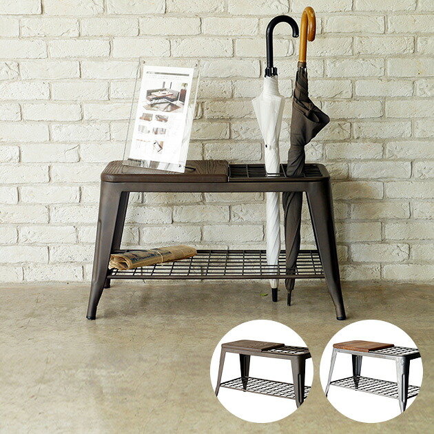 MOSH モッシュ UMBRELLA STAND BENCH アンブレラスタンド ベンチ 傘立て 屋外 玄関 スツール おしゃれ 傘スタンド 腰かけ 玄関スツール 木製 棚 テーブル 腰掛 スチール ヴィンテージ 天板板付き 玄関椅子 【送料無料】