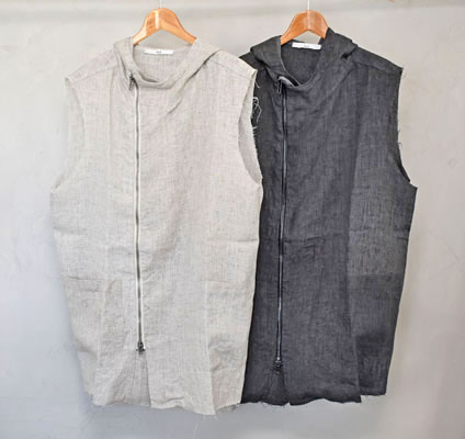 25ss_daub /ドーブ  SLEEVELESS HOODED OFF-CENTERD CLOSURE UNUNED PARKA / フーディーベスト【CT28-T401】【MEN\u0027S】