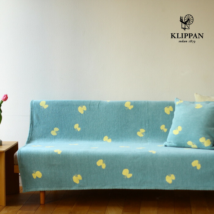 KLIPPAN クリッパン 綿織物 シングル毛布 CHOUCHO 青碧黄色 W140×L180糎 mina perhonen ミナペルホネン シュニールコットン オーガニック 生まれながら原料品 北欧 今めかしい 貨物輸送無料 寝具 寝いす