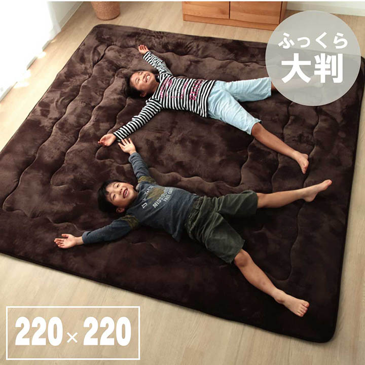 500円OFFクーポン配布中 04/04(土)20:00～ ふっくらカーペット ラグ こたつ敷き布団 正方形 幅広ラグ ブラウン 約220×220cm　大判サイズ　防音対策　節電　ふかふか　リビング 寝室 子供部屋 厚敷　フランネル　おしゃれ　省エネ 12,432円