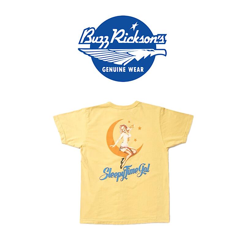 【 BUZZ RICKSON\u0027S / BR79624 】 【 バズリクソンズ / S/S T-SHIRT \"SLEEPY TIME GAL\"" 】 メンズ プルオーバー トップス 黄色 半袖 アメカジ レトロ"