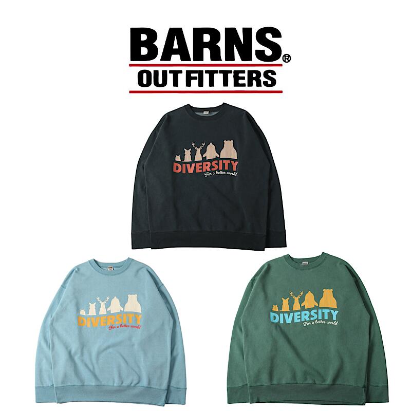 【 BARNS / BR-25463 】【 ジョージバーンズ /  Pigment Dye Athletic Crewneck Print Sweatshirt DIVERSITY 】 メンズ  流汗 アメカジ 長袖 調教師 ティーシャツ