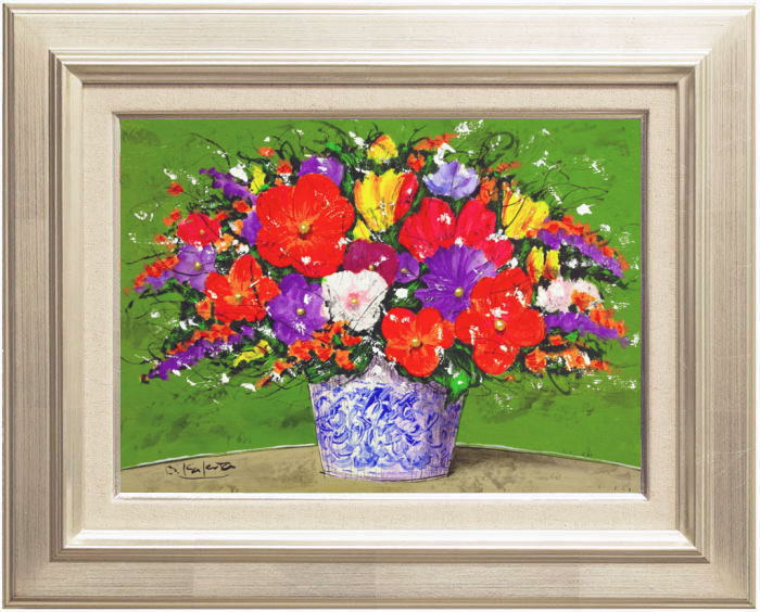 奥西賀男　真作「ペチュニア」 油彩4号　花瓶花　サイン　東京藝大　師：小磯良平 奥西賀男 真作「ペチュニア」 油彩4号 花瓶花 サイン 東京藝大 師：