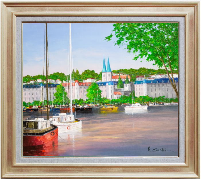 酒井健吉 油彩画 スイス ルッツェルン湖 F20号 風景画 額装 日美 酒井健吉 油彩画 スイス ルッツェルン湖 F20号 風景画 額装 日美