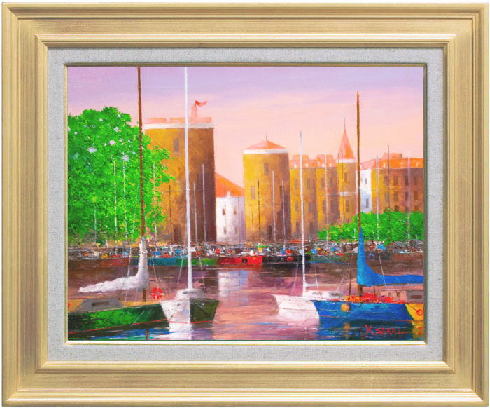 酒井健吉「神戸港」油彩 前ガラスなし　E 酒井健吉「神戸港」油彩 前ガラスなし E 油絵 アート