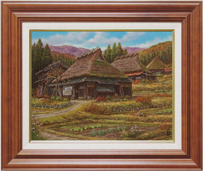 【真作】絵画　猿渡一根　油彩4号　奥信濃早春　日本の原風景　郷愁の風景　X34 楽天市場】猿渡一根 「 晩秋 白川郷 」 油絵 ・ 油彩画 F6 ( 6号