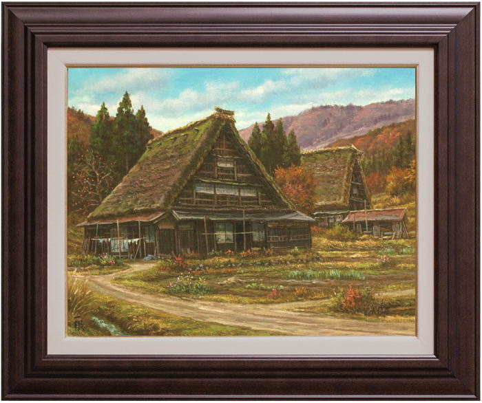 猿渡一根 「 晩秋 白川郷 」 油絵 ・ 油彩画 F6 ( 6号 )|内田画廊