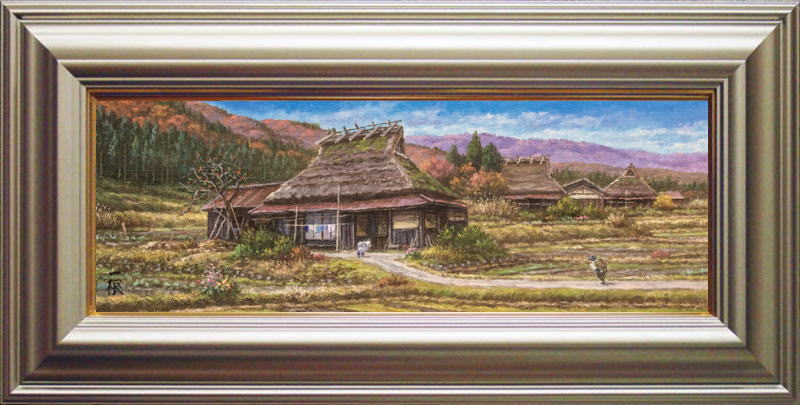 【真作】絵画　猿渡一根　油彩4号　奥信濃早春　日本の原風景　郷愁の風景　X34 真作】絵画 猿渡一根 油彩4号 奥信濃早春 日本の原風景 郷愁の