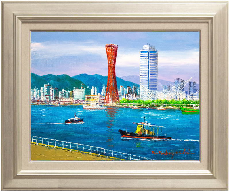 風景画/おしゃれな街の風景「冬の神戸市三宮」油絵SM 木製フレーム付き 楽天市場】「神戸」谷口春彦【通信販売】（F3サイズ油彩画
