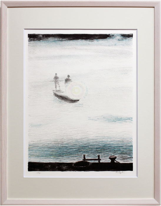 尾崎良二 「 霧灯 」 海十瞬より リトグラフ 石版画