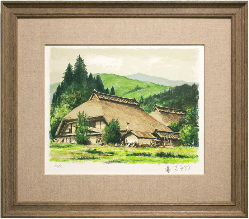 向井潤吉　リトグラフ　杏花村 向井潤吉、【山野新雪（長野県上水内郡戸隠村越水）】、希少な