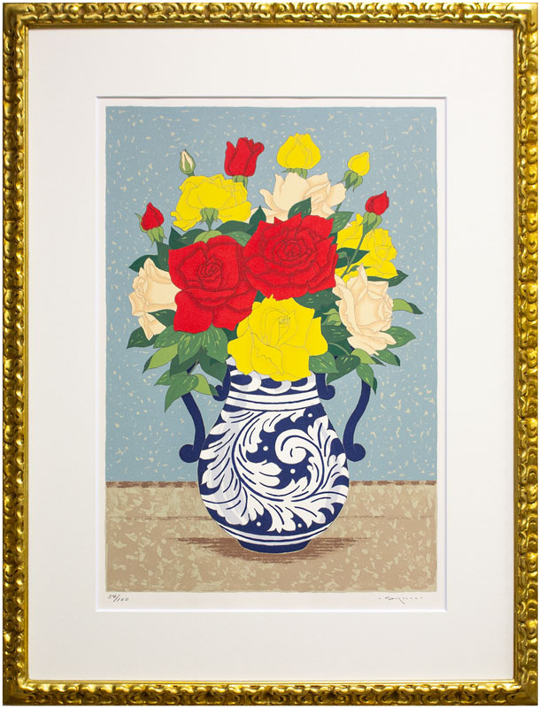 堀文子 【春】 リトグラフ 堀文子 春 椿リトグラフ 166/250 花籠 静物画