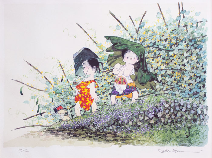 中島 潔『夏のいろ』リトグラフ版画 アート・美術品・骨董品・民芸品