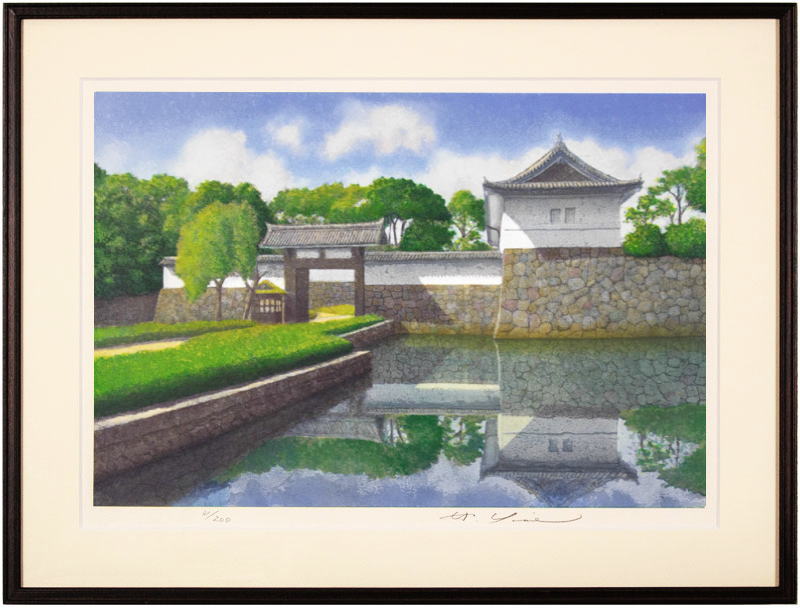 山家久幸 リトグラフ 絵画 額縁 木と川 インテリア アンティーク 山家久幸 リトグラフ 絵画 額縁 木と川 インテリア アンティーク