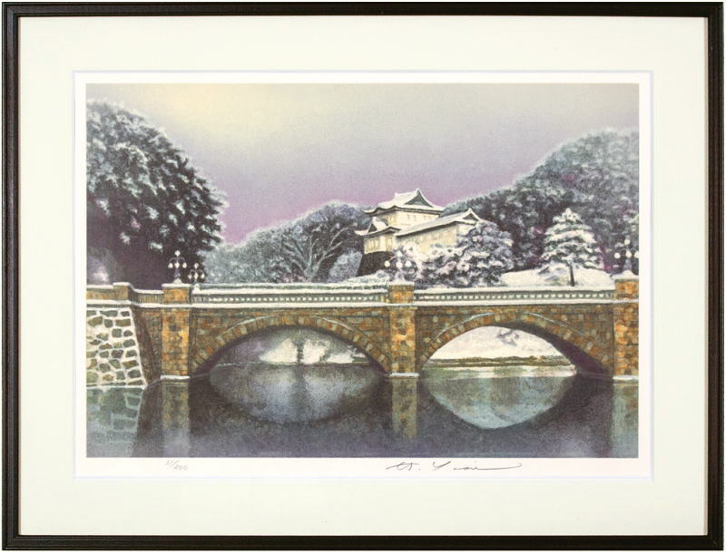 山家久幸 リトグラフ 絵画 額縁 木と川 インテリア アンティーク 山家久幸 リトグラフ 絵画 額縁 木と川 インテリア アンティーク