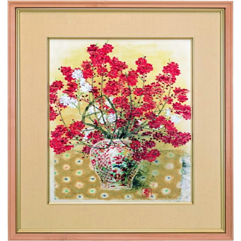 美品 掛け軸 前田青邨筆「藤と桔梗図」リトグラフ 扇面木版画 双福 美品 掛け軸 前田青邨筆「藤と桔梗図」リトグラフ 扇面木版画 双
