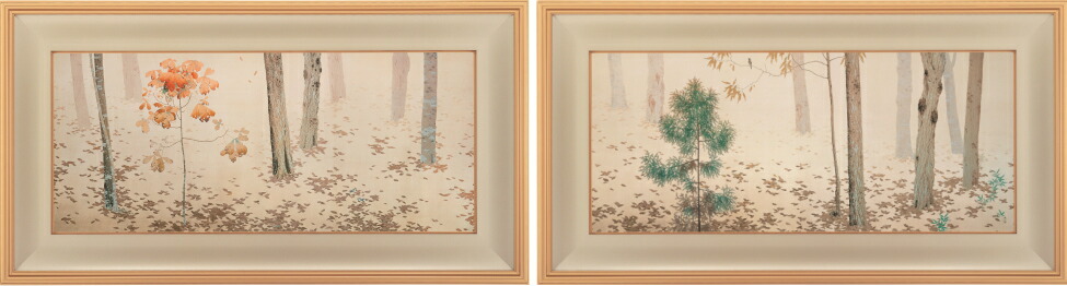菱田春草 「 落葉 」彩美版R 右隻・左隻 特25号セット 【中古】 132,000円