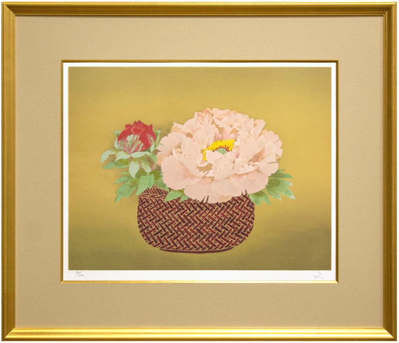 真品保証　堀文子リトグラフ　金箔　「ウルビーノの壺」 花　インテリア　飾り　版画 真品保証 堀文子リトグラフ 金箔 「ウルビーノの壺」 花 インテリア