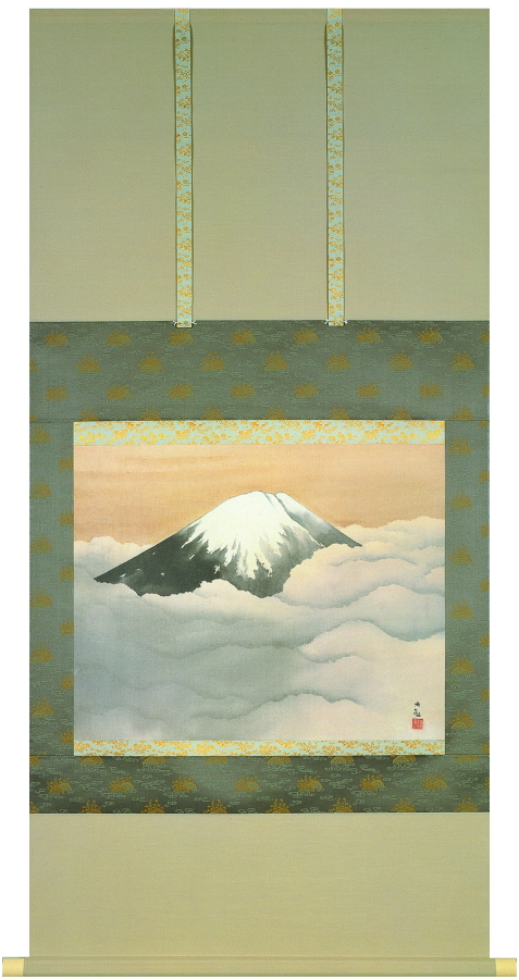 複製画】掛軸 横山大観『富士霊峰』絹本 共箱付 掛け軸 a02083の+