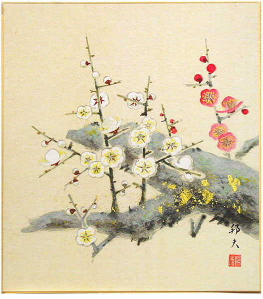 楽天市場】鈴木加弥 「 梅に鶯 」 色紙絵 : 内田画廊