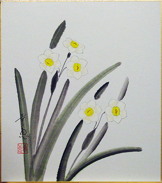 「水仙」 絵画 油絵 油彩 アンティーク tid-f6-014-1.jpg