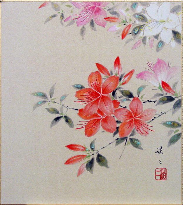 楽天市場】佐藤浩二 「 梅に鶯 」 色紙絵 : 内田画廊