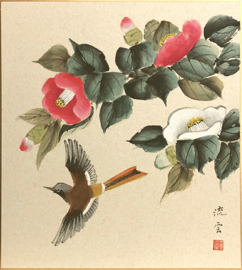 日本画　椿　太政官　額縁入り　静物画　約100㎝×約80.5㎝ 日本画 椿 太政官 額縁入り 静物画 約100㎝×約80.5㎝