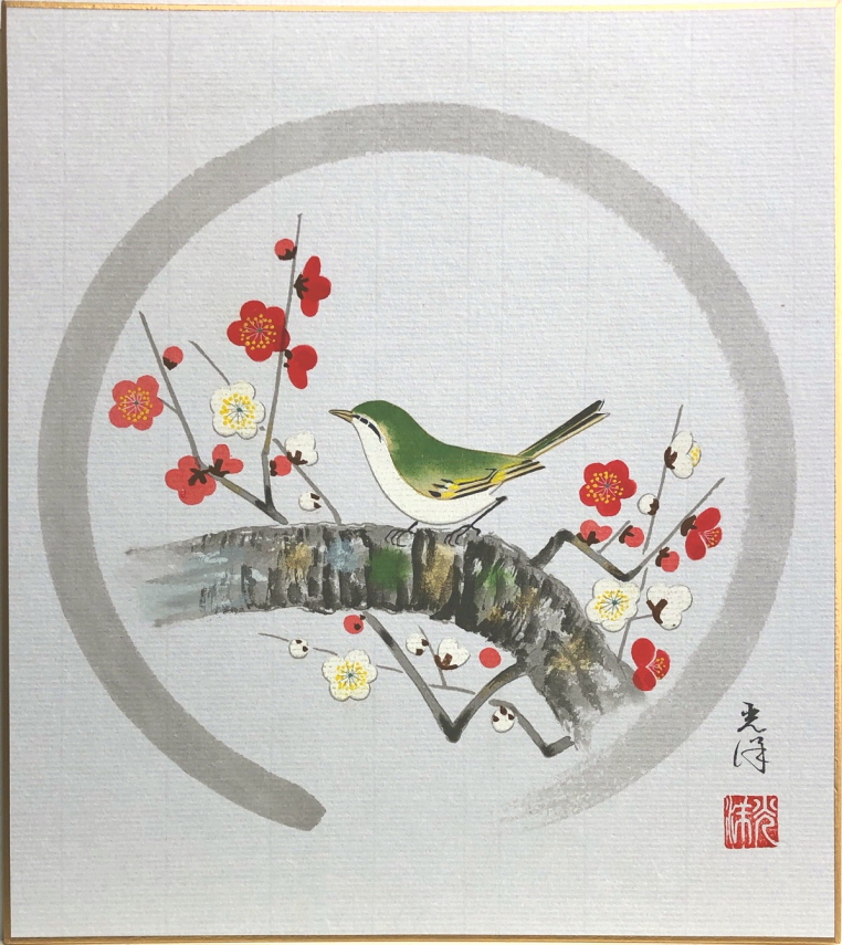 楽天市場】鈴木加弥『梅に鶯』色紙絵 : 内田画廊