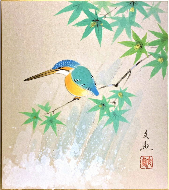 日本画　政志 作　色紙絵 楽天市場】佐藤浩二 「 川蝉 」 色紙絵 : 内田画廊