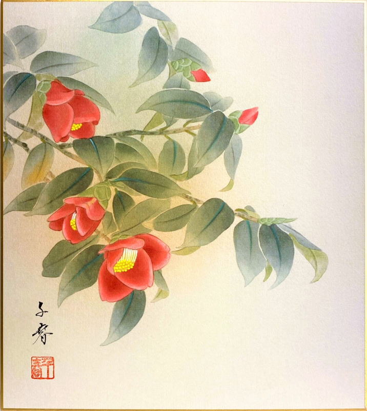 楽天市場】佐藤浩二 「 椿に小禽 」 色紙絵 : 内田画廊