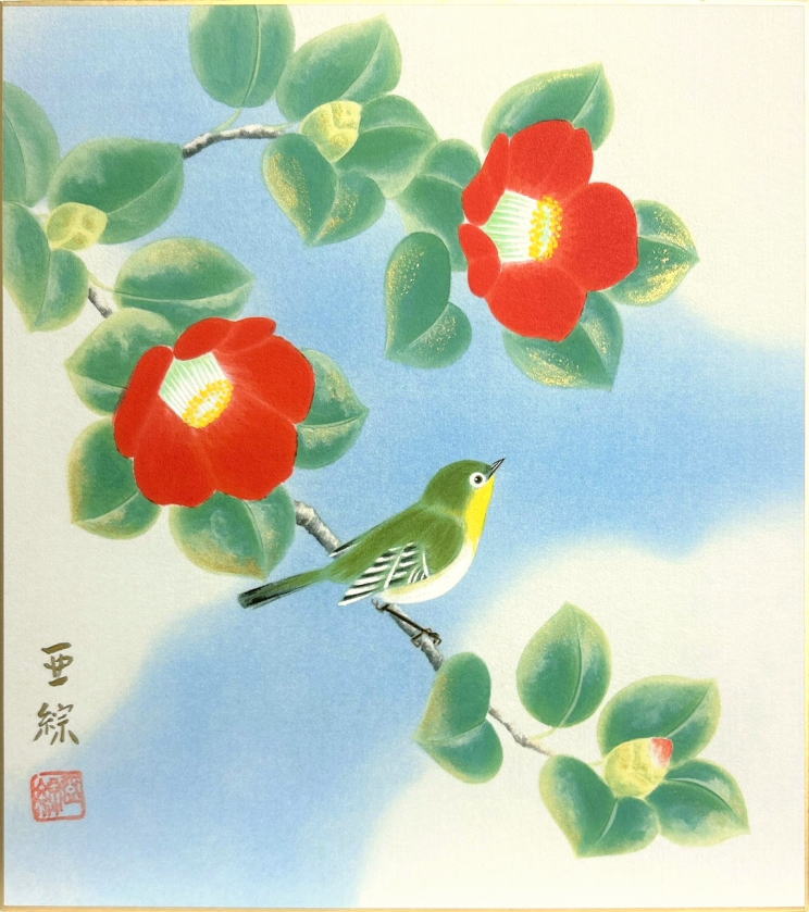 版画小西春玲作品　秋　紅葉 版画小西春玲作品 秋 紅葉 小西春玲 「 紅葉美人 」 色紙絵 絵画 日本